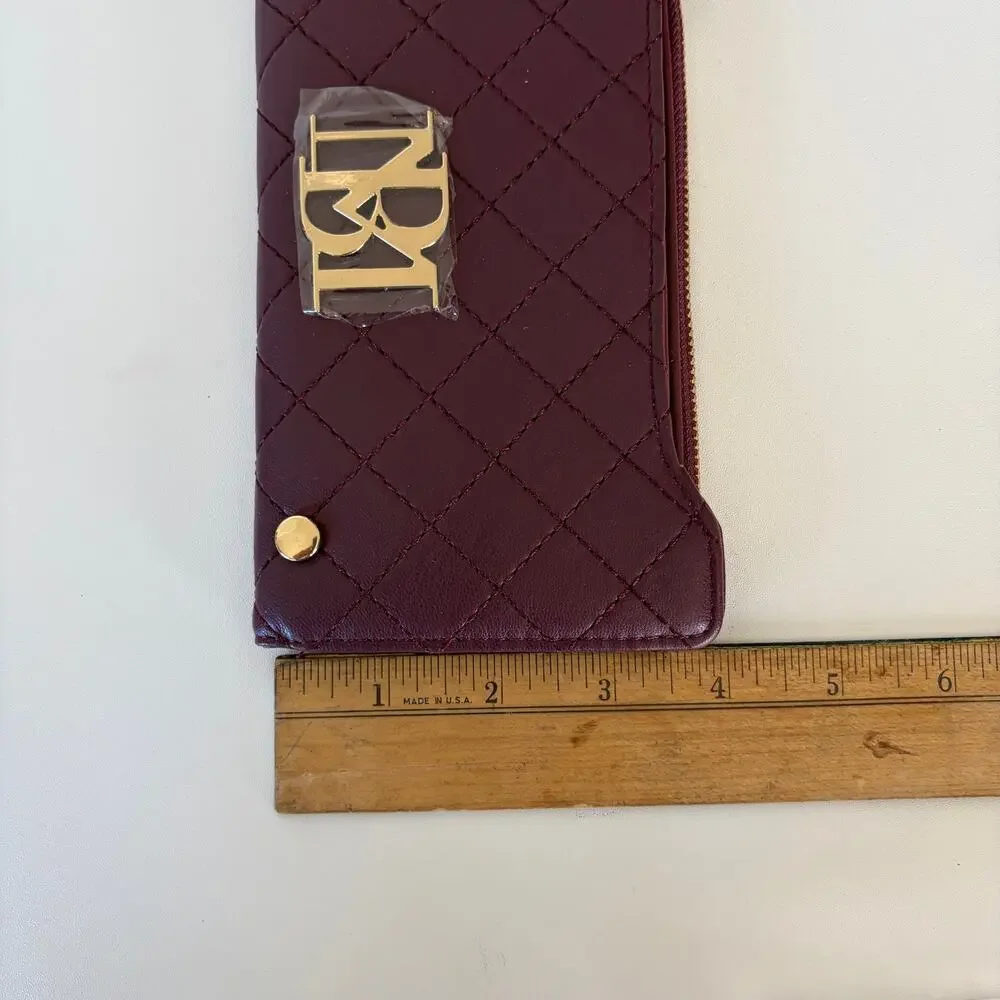 Badgley Mischka Long Card Wallet‎ Quilted Plum Gold BM Logo NWT Old Money Glam